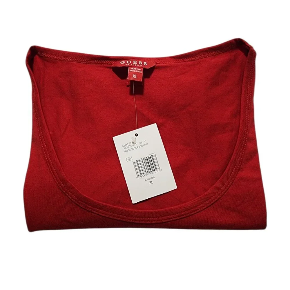 Guess Women's Long Sleeve Bodysuit - Stretch, Soft,‎ Versatile Tops Red Size XL